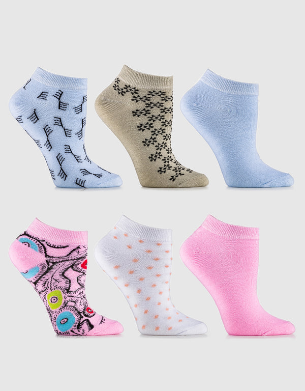 Womens Multicolor Ankle Socks 6 Pack